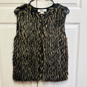 Kikit Faux Fur Zip Up Sweater Vest in Black and Brown